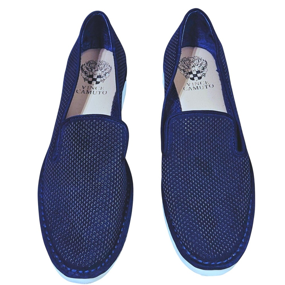 Vince Camuto Navy Blue Perforated Leather Gwenna Slip On Sneaker 6.5M